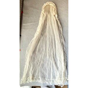 Antique Ivory Bridal Veil Silk Lily Of The Valley Head Dress 37x61  Wedding